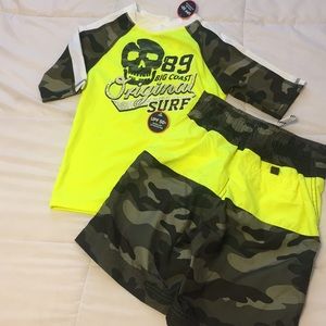 Boys; Matching Camo Swim set